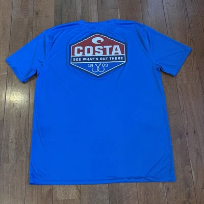 Mens Costa Performance T Shirt Blue Logo 100% Polyester sz XL - Image 1 of 4