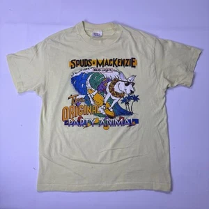 Vintage 80er Spuds Mackenzie Erwachsene XL 19x25 gelb Budlight OG Party Tier T-Shirt - Bild 1 von 14