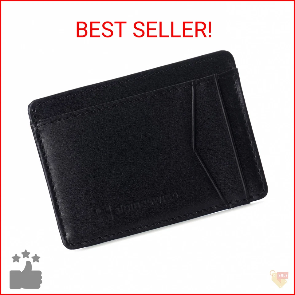 Alpine Swiss RFID Minimalist Front Pocket Wallet Leather Smooth Finish Black