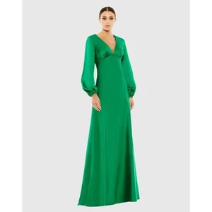 Abito Ieena per Mac Duggal verde Charmeuse impero vita blusa manica - taglia 6 - Foto 1 di 9