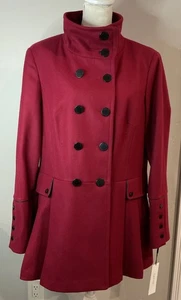 Calvin Klein ZWEIREIHIGER PLISSIERTER WOLLMANTEL MIT ROCK FARBE DUNKELROT GRÖSSE 18 NEU MIT ETIKETT - Bild 1 von 14