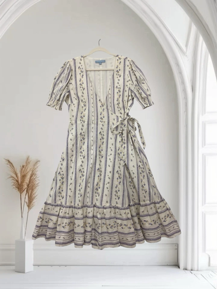 Antonio Melani Women’s Cleo Linen Blend Wrap Dress Size 10 Floral Stripe $178 - Image 1 of 4