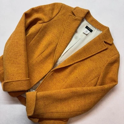 J. Jaqueta blazer feminina Crew 4P tweed amarelo mostarda 100% lã forrada - Imagem 1 de 4