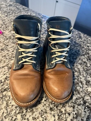 Bota Wolverine 1000 millas vintage para hombre hecha en EE. UU. Cuero Marrón Y Azul Talla 6.5 Foto 1 de 4