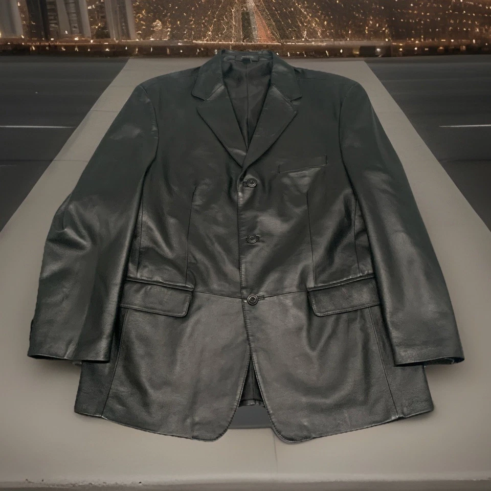 STAFFORD - Chaqueta Deportiva Blazer de Cuero Negro de 3 Botones, Para Hombre GRANDE - ¡DEBES VERLO! Foto 1 de 4