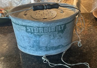 Vintage Sturdibilt Galvanized Oval  Minnow Bucket W/Wooden Handle - Image 1 of 4