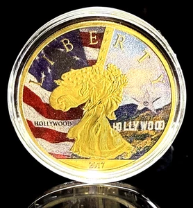 1 OZ 24K GOLD LAYERED COLORIZED WALKING LIBERTY ROUND IN CAPSULE BU - Picture 1 of 8