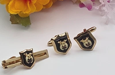 Juego de barras de corbata de gemelos Swank tono dorado Shriner Masonic Crescent Star de colección Foto 1 de 4