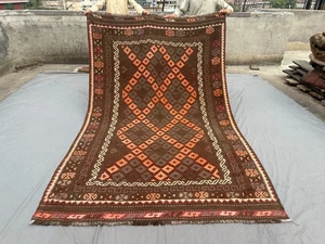 6 Fuß 2 x 9 Fuß 10 Fuß Vintage Afghan Handgefertigt Kelim Teppich Geometrisch Stamm Wohnzimmer Teppich - Bild 1 von 11