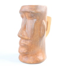 Handmade Kitsch Studio Art Signed Ceramic Moai Tiki Mug With Handle Matte OOAK 