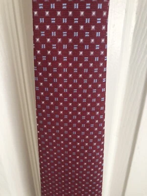 "Corbata para hombre AFV SETA roja borgoña geométrica 100 % seda 4"" ancho 58"" largo envío rápido" Foto 1 de 4