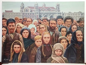 1986 MORT KUNSTLER SIGNED DIETZ REPLIK LE GICLEE CANVAS "ELLIS ISLAND - FREEDOM" - Picture 1 of 9