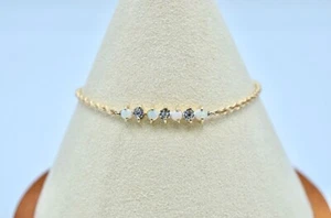 14k Gold Opal And Diamond Rope Bracelet. 2.1Gr - Picture 1 of 9
