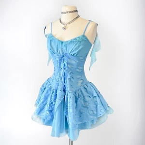 Y2K Blue Fairy Costume Sexy Fairycore Festival Medieval Whimsigoth Corset Skimpy - Picture 1 of 12
