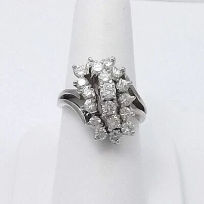 3.00 Ct Round Cut Diamond Moissanite Cluster Cocktail Ring 14k White Gold Plated - Image 1 of 4