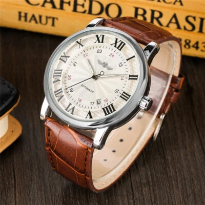 WINNER Mens Self Winding Automatic Watch Roman Numerals Dial Leather Wristwatch - Image 1 of 4