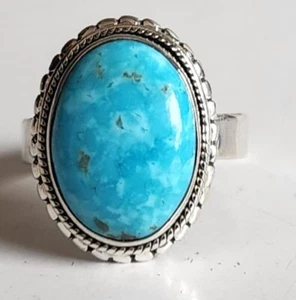 AMERICAN TURQUOISE NATURAL GEMSTONE 925 STERLING SILVER HANDMADE JEWELRY RING - Picture 1 of 5