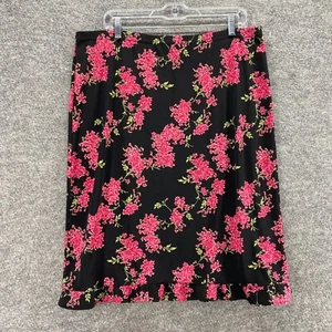 Cherokee Skirt Women XL Black Floral A-Line Midi Pull On Mid Rise Elastic Waist - Picture 1 of 8
