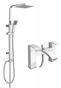 Modern Bath Shower Mixer Tap With 3 Way Square Rigid Riser Shower Rail Kit - Picture 1 of 5