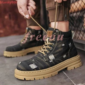 Hombres Punta Redonda Con Cordones Parte Superior Alta Botines Retro Botas de Denim Zapatos de Trabajo al Aire Libre - Imagen 1 de 24