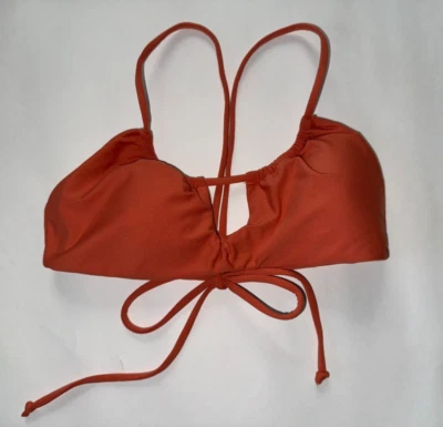 VOLCOM Women's SMALL Orange Swim Surf Bikini Top Drawstring Padded NEW - Image 1 of 4