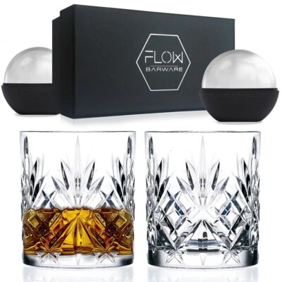 Set Of 2 Crystal Whiskey Glasses Bar Gift Scotch, Bourbon G&T Tumblers BOXED - Image 1 of 4