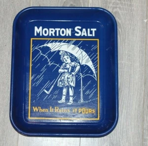 Vintage MORTON SALT "Umbrella Girl When It Rains It Pours" Tray History on Back - Picture 1 of 5