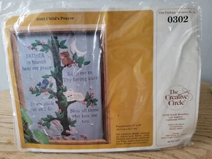 Vintage 1981 Creative Circle Embroidery Kit #302 Child's Prayer Owl Bunny Kitten - Picture 1 of 8