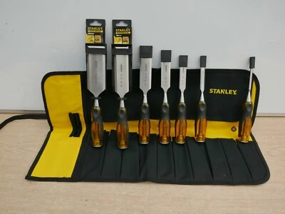 STANLEY FATMAX 7PCE WOOD CHISEL SET 6MM-50MM + 1 93 601 TOOL ROLL & FREE DIAMOND - Image 1 of 3