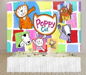 POPPY CAT & friends Happy Birthday Scene Setter wall mural BACKDROP 5'x3' - Picture 1 of 2
