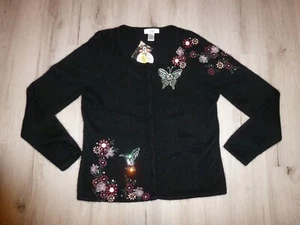 Preston & York Sweater L Black Beaded Cardigan Nylon, Angora, Wool NEW NWT - Picture 1 of 12