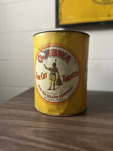 Antique 1910s Ojibwa Fine Cut Tobacco Canister Counter Top Tin Scotten Detroit - Picture 1 of 11