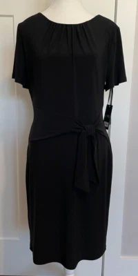 RALPH LAUREN Womens Knit DRESS Short Sleeve BLACK Ties at Waist Size 12P  NWT - Image 1 of 4