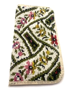 Vintage Needlepoint Eyeglass Lined Fabric Case Multicolor Floral Tapestry 6.25" - Picture 1 of 4