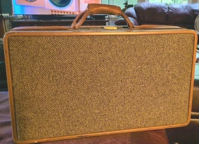 复古 Hartmann 粗花呢行李箱 21 英寸皮革腰带组合锁  — 第 1/4 张图片