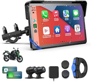 7" Wireless Motorrad CarPlay 4K Cam mit BSD & RDKS, 64G Speicher, GPS Wasserdicht - Bild 1 von 9