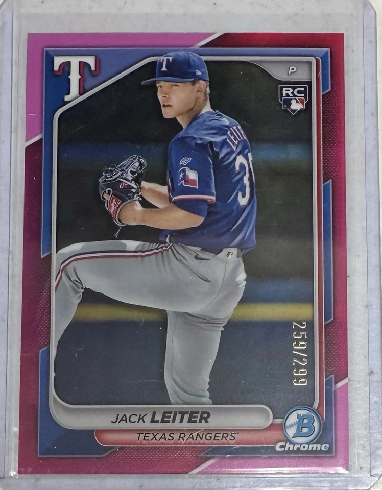 2024 Bowman Chrome Fuchsia Refractor /299 Jack Leiter #70 Rookie Rangers - Image 1 of 1