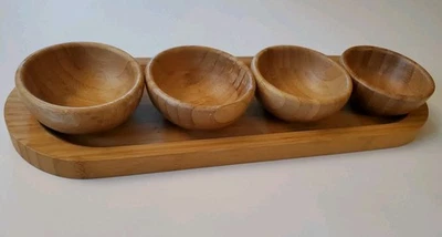 Charcuterie Pampered Chef Bamboo Bread Cracker Cheese Platter & 4 Dipping Bowls - Image 1 of 4