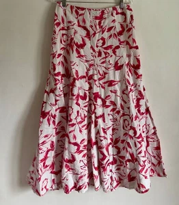 PER UNA RED MULTICOLOURED MIDRISE LINEN BLEND FIT &FLARE MAXI LONG SKIRT SIZE:12 - Picture 1 of 10