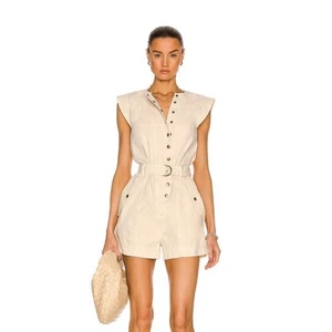 Ulla Johnson Briar Beige Cotton Snap Button Front Belted Sleeveless Romper - Picture 1 of 11