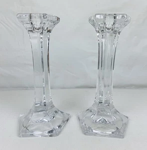 Vintage Toscany 24% Lead Crystal Glass Candlestick Holders Made In Japan 8” Tall - Picture 1 of 10