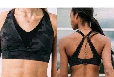 Sujetador deportivo Zyia Active gris estampado camuflaje malla ajustable espalda deportiva L Foto 1 de 4