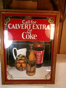 Vintage Coca-Cola Whiskey Mirror Framed Bar Sign Call for Calvert Extra & Coke - Picture 1 of 4