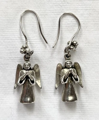 复古天使祈祷纯银吊坠手工耳环圣诞节 — 第 1/4 张图片
