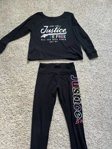 Justice Girls Size 12 Two Piece Outfit/Set Top & Leggings Set Black Rainbow - Picture 1 of 5