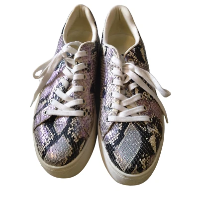 Tenis Aldo Legowien 7.5 Cuero Piel de Serpiente Iridiscente Púrpura Con Cordones Plataforma Foto 1 de 4