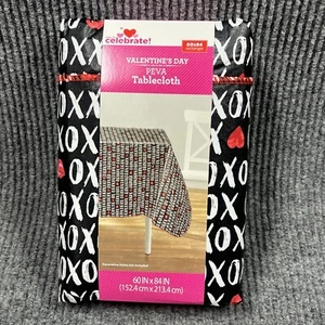 Valentines Day PEVA 60x84 Vinyl Flannel Back Tablecloth XO Lips Hearts NWT - Picture 1 of 11