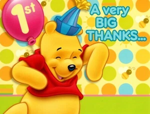 Walt Disney Winnie the Pooh Thank You Cards 1st First Birthday - Set of 2 - Picture 1 of 3