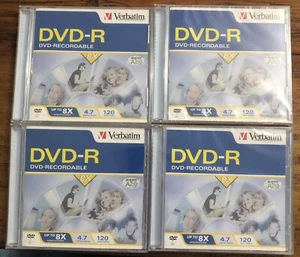 Verbatim DVD+R 8x 4.7GB 120 Minute 4-Pack Blank Disc New/Made in Taiwan - Picture 1 of 3