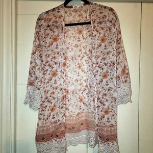 Jolt Kimono Womens M Boho Floral Crochet Hem coastal beachy western fairycore - Picture 1 of 7